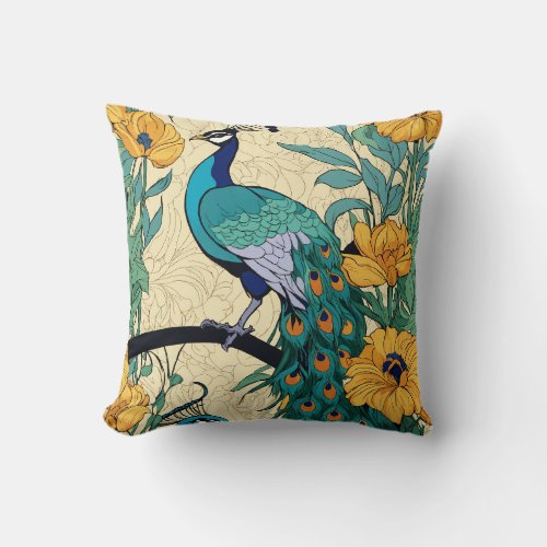 meticulous precision clear clean printed peacock throw pillow