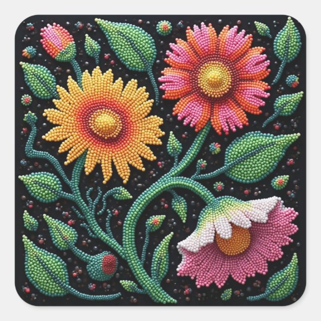 Metis Beadwork Craft Wildflower Square Stickers (Front)