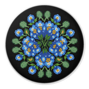 Metis Beadwork Native Forget-Me-Nots Ceramic Knob