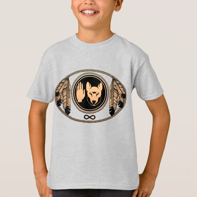 Metis Kids T-shirt Orgainc Native Wolf Flag Shirt (Front)