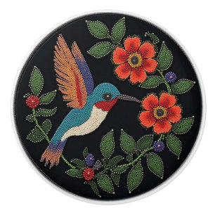 Metis Native Beadwork Hummingbird Ceramic Knob