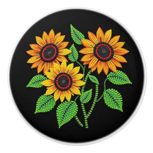 Metis Native Beadwork Sunflowers Ceramic Knob