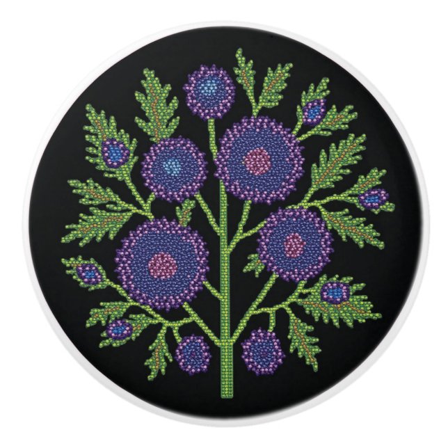 Metis Native Beadwork Sweet William Ceramic Knob (Front)
