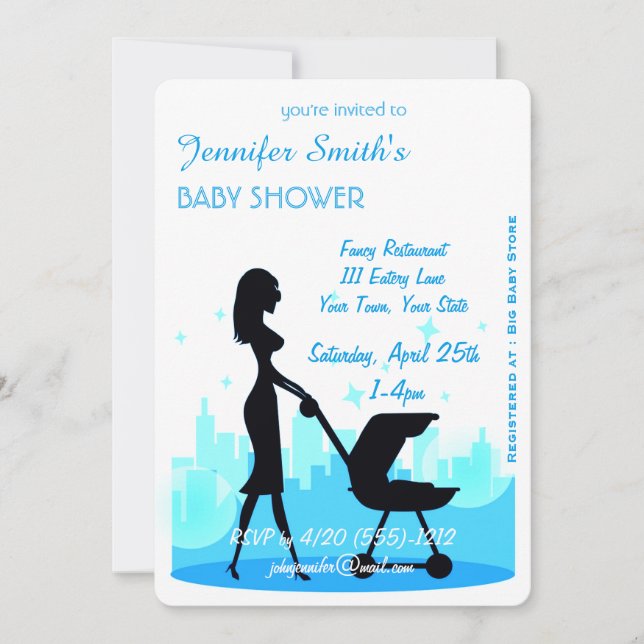 Metro City Boy Baby Shower Blue Invitation (Front)
