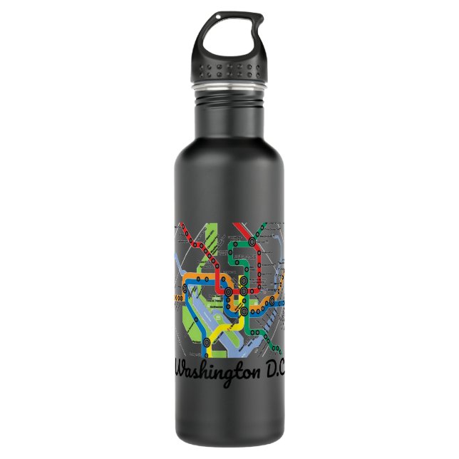 Metro Map of Washington DC Art Gift City Rail Tran Stainless Steel Water Bottle (Front)