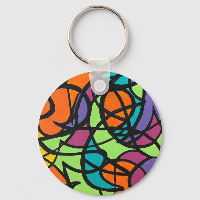 Metro Moon-Hand Painted Abstract Art Keychain (Front)