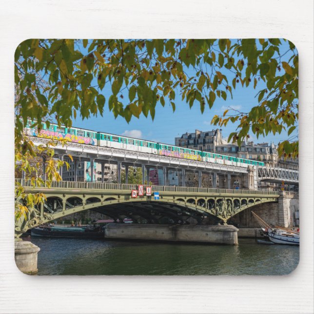Metro on Bir-Hakeim  bridge- Paris, France Mouse Pad (Front)