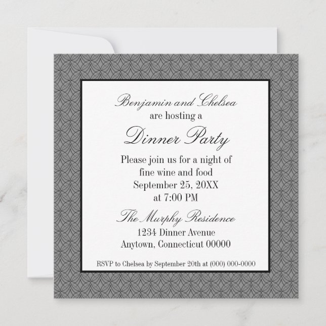 Metro Retro Dinner Party Invite, Gray Invitation (Front)