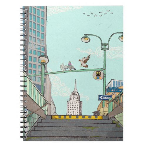 Metro Stop Manhattan NYC Whimsical Illustration Notebook