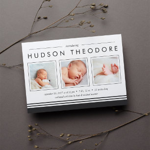 Metro Stripe Birth Announcement Charcoal