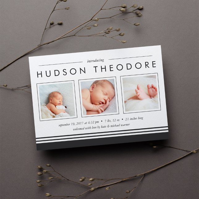 Metro Stripe Birth Announcement | Charcoal (Creator Uploaded)