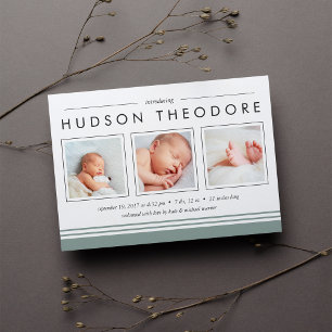 Metro Stripe Birth Announcement Moss