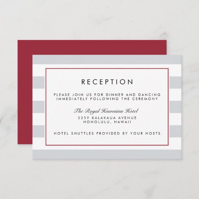 Metro Stripe Reception Card | Cranberry (Front/Back)