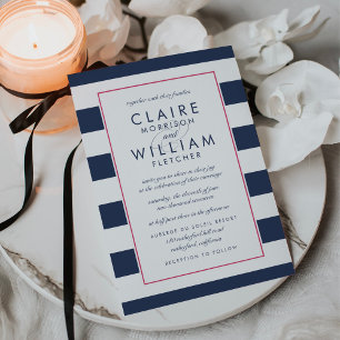 Metro Stripe Wedding Invitation Pink and Navy