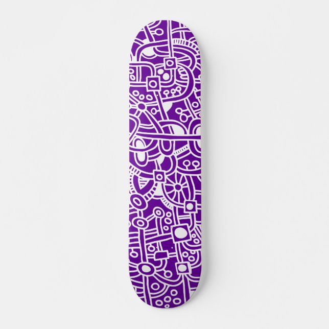 Metropolis I - White on Purple Skateboard Deck (Front)