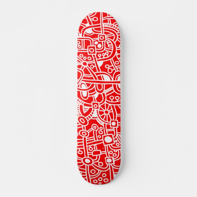 Metropolis I - White on Red Skateboard Deck (Front)