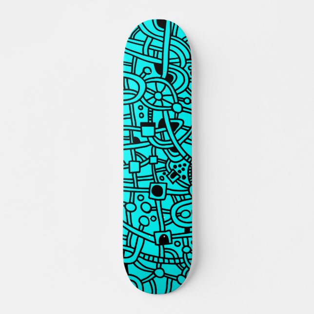 Metropolis II - Black on Cyan Skateboard Deck (Front)