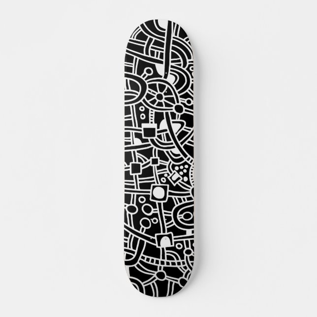 Metropolis II - White on Black Skateboard (Front)