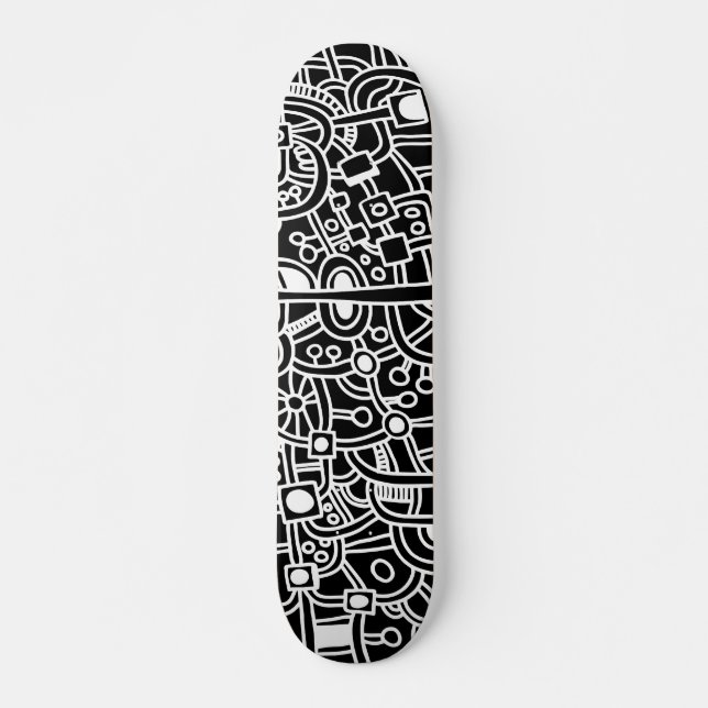 Metropolis III - White on Black Skateboard Deck (Front)