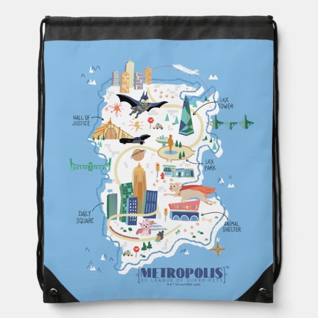 Metropolis Story Book Map Drawstring Bag (Front)