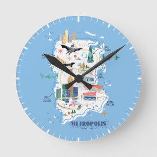 Metropolis Story Book Map Round Clock