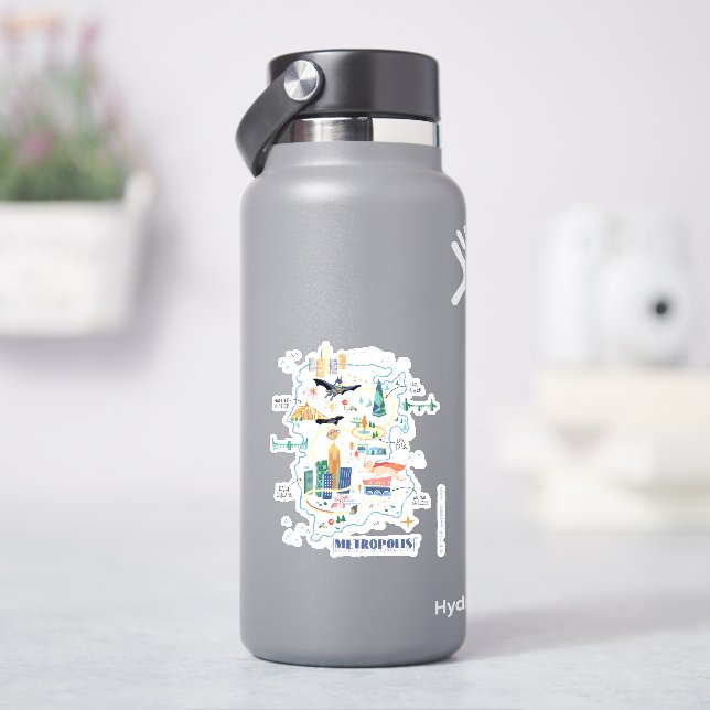 Metropolis Story Book Map Sticker (HydroFlask)