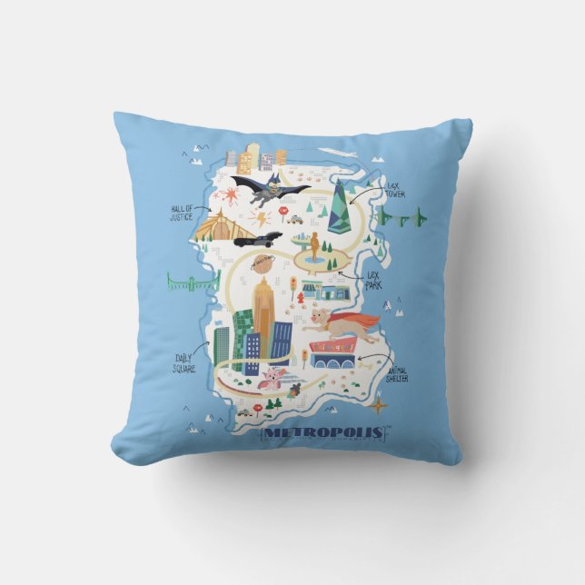 Metropolis Story Book Map Throw Pillow (Front)
