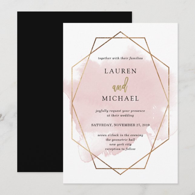 Metropolitan Wedding | Faux Gold and Blush Invitation (Front/Back)