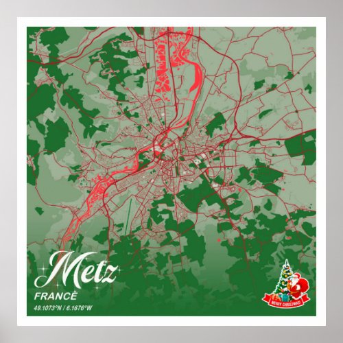 Metz _ France Christmas Color City Map Poster