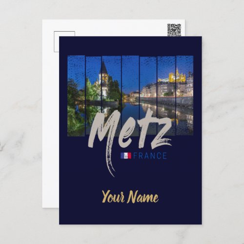 Metz Grand Est France at Night vintage Souvenir Holiday Postcard