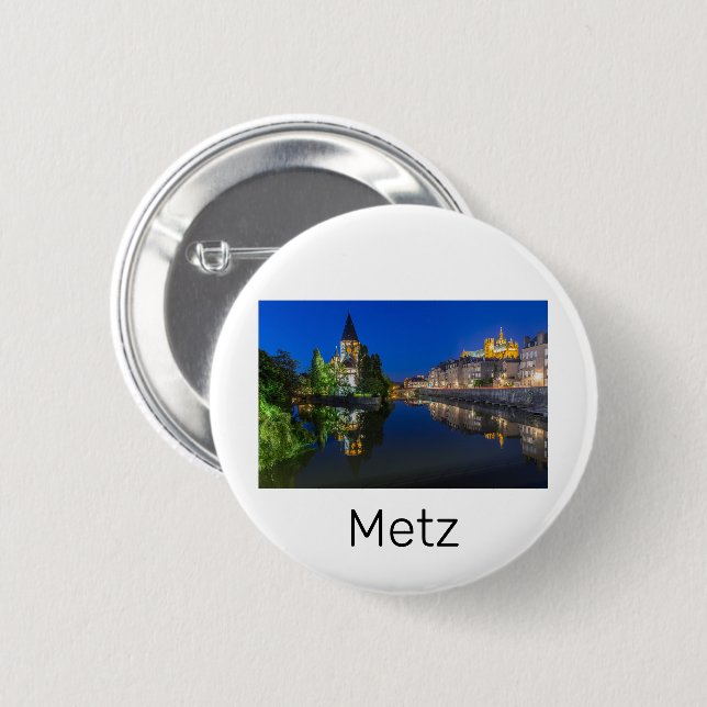 Metz Temple Neuf France Night Moselle Souvenir Button (Front & Back)