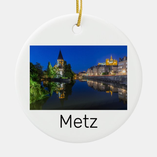 Metz Temple Neuf France Night Moselle Souvenir Ceramic Ornament (Front)