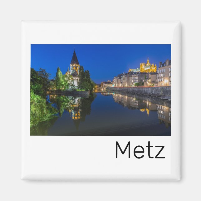 Metz Temple Neuf France Night Moselle Souvenir Magnet (Front)