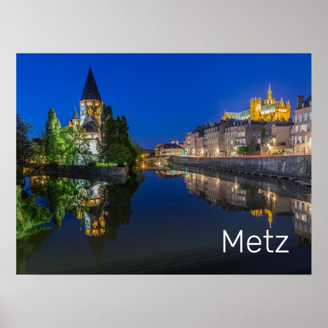 Metz Temple Neuf France Night Moselle Souvenir Poster (Front)