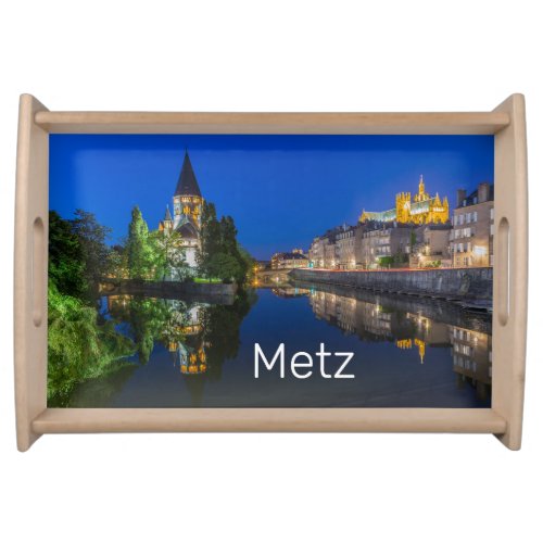 Metz Temple Neuf France Night Moselle Souvenir Serving Tray