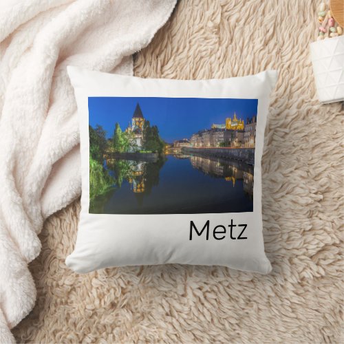 Metz Temple Neuf France Night Moselle Souvenir Throw Pillow