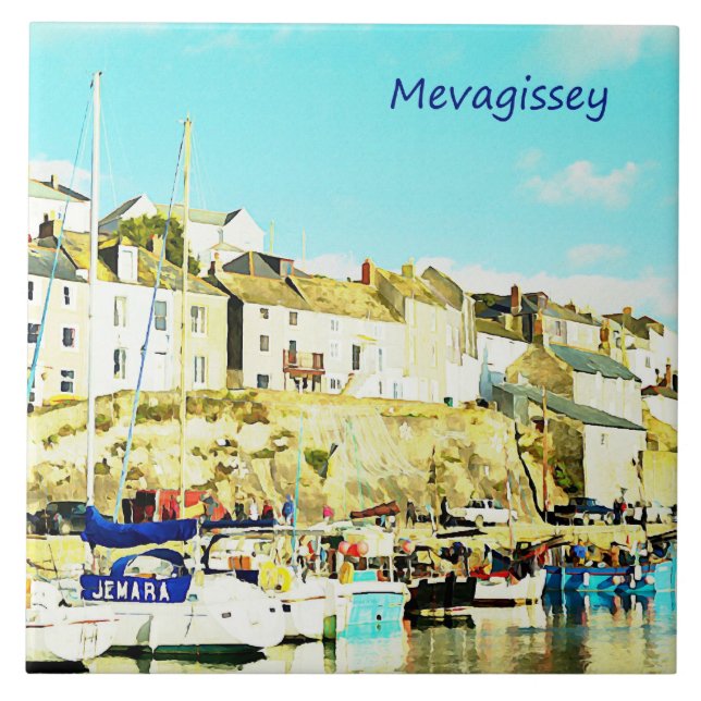 Mevagissey Cornwall England Watercolor Tile (Front)