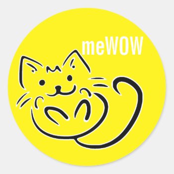 Mewow Cat Yellow Good Job Customizable Sticker by datacats at Zazzle