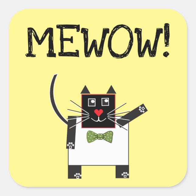 MEWOW STICKERS  Square Cat custom stickers Cat Fun (Front)