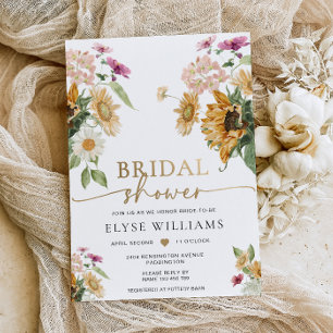 Mews Sunflower Fall Autumn Bridal Shower Foil Invitation