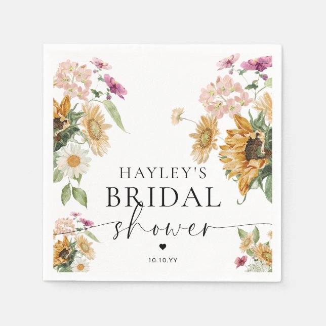 Mews Sunflower Fall Autumn Bridal Shower Napkins (Front)