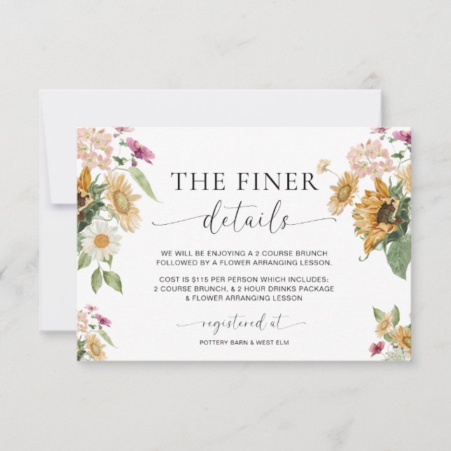 Mews Sunflower Fall Baby Shower Details Card (Front)