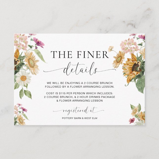 Mews Sunflower Fall Baby Shower Details Enclosure Card (Front)