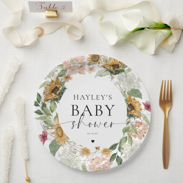 Mews Sunflower Fall Baby Shower Paper Plates (Wedding)