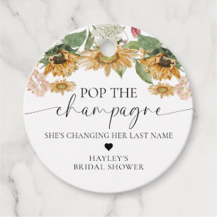Mews Sunflower Pop the Champagne Bridal Shower Favor Tags