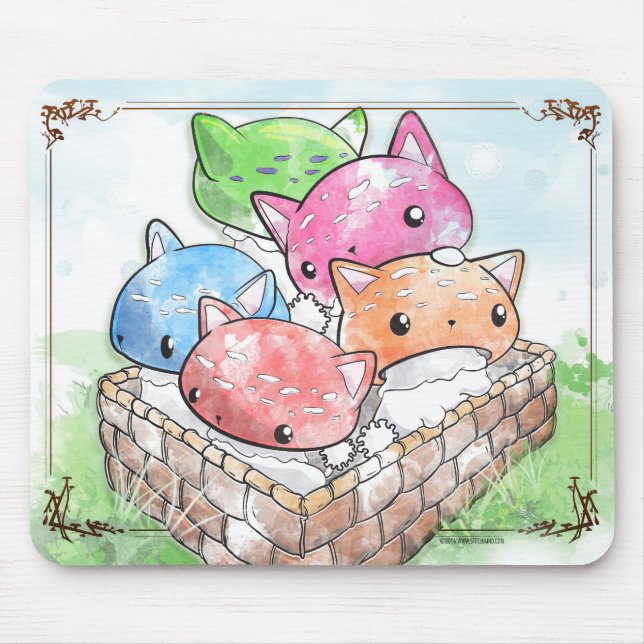Mewshroom Mousepad Cute Cat Mushrooms in a Basket (Front)