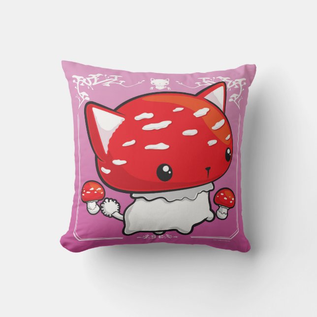 Mewshroom Pillow pink cute cat mushroom (Front)