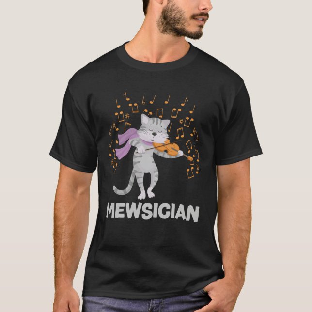 Mewsician Cat Kitten Playing Violin for Cat  Violi T-Shirt (Front)