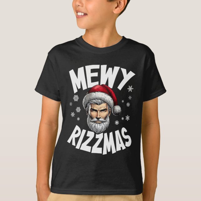 Mewy Rizzmas Kids Teens Funny Merry Christmas Sant T-Shirt (Front)