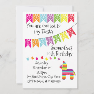 Mexian Pinata Fiesta Happy Birthday Invitation